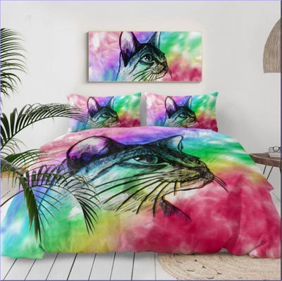 Colorful Portrait Cat Duvet Cover
