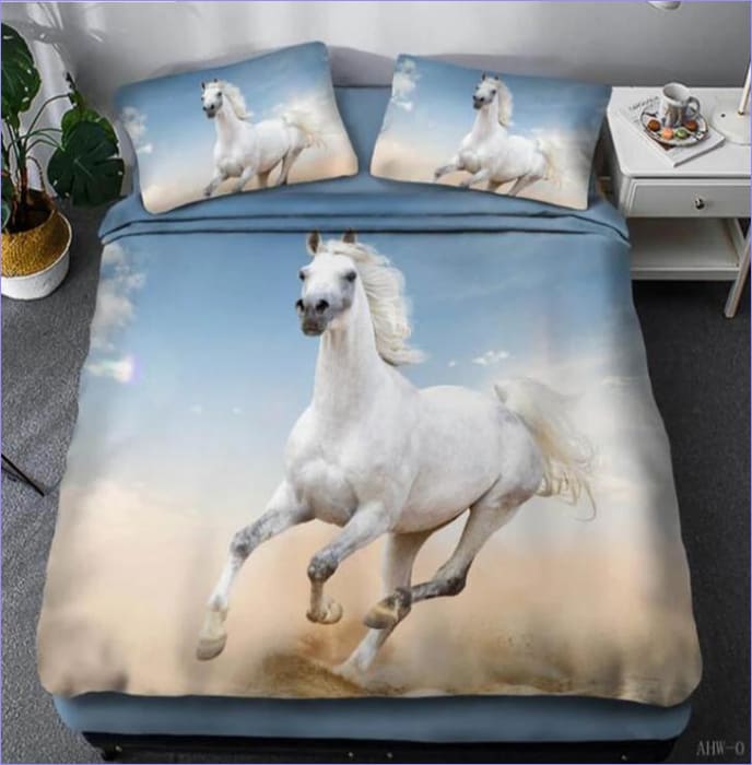 Galloping White Horse Duvet Cover