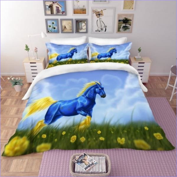 Blue and Yellow Horse Duvet Cover