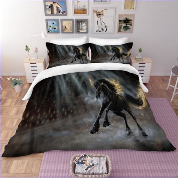 Black Horse on Fire Duvet Cover