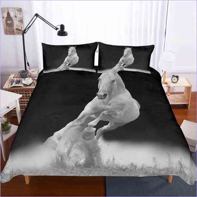 Printed White Horse Duvet Cover