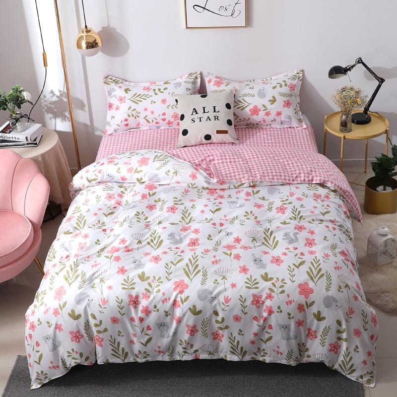 Pink Flower Girl Duvet Cover