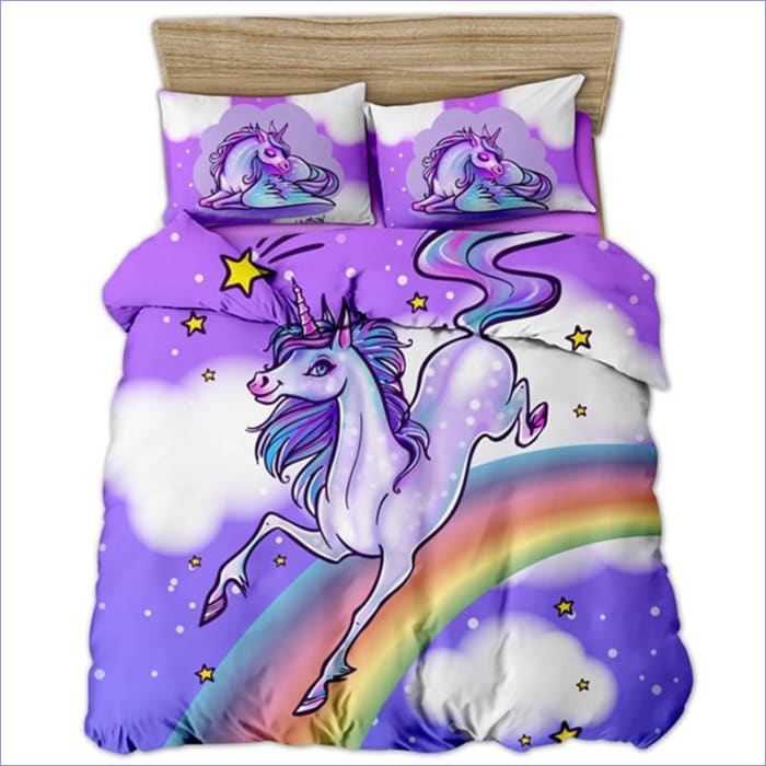 Purple Sky Unicorn Girl Duvet Cover