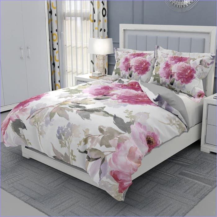 White and Pink Chrysanthemum Floral Duvet Cover