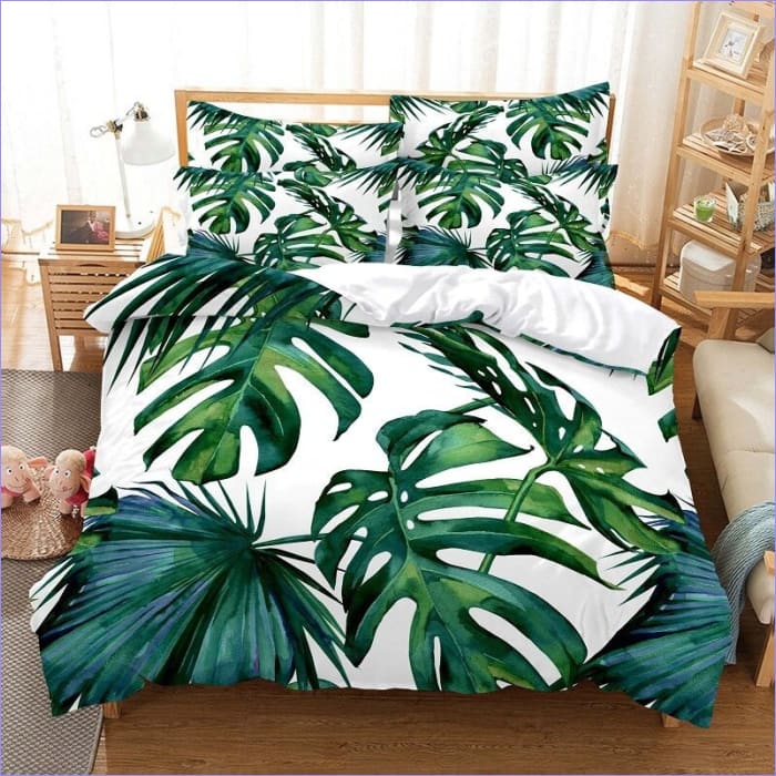 Green Monstera Floral Duvet Cover