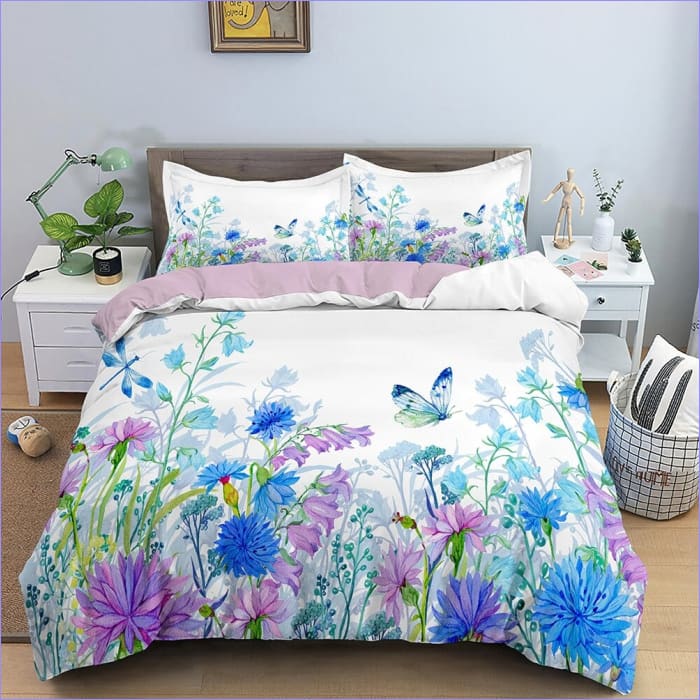 Blue and Purple Flowers Duvet Cover