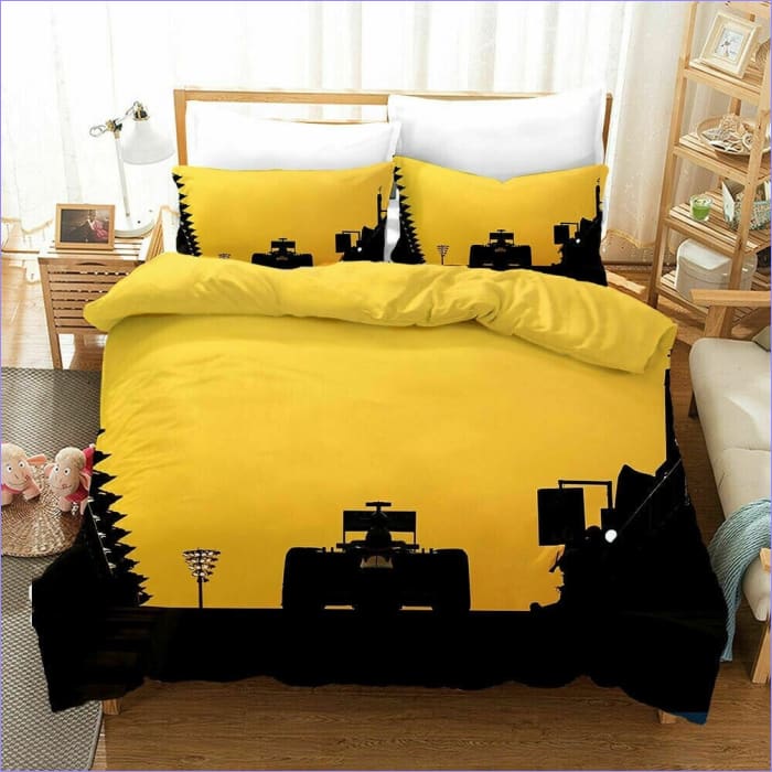 Yellow and Black Formula 1 Duvet Cover