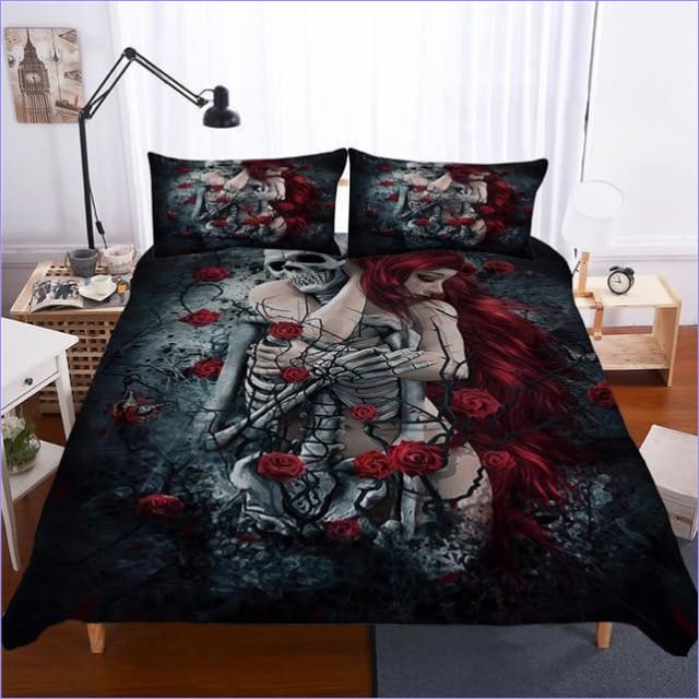 Gothic Skeleton and Roses Duvet Cover