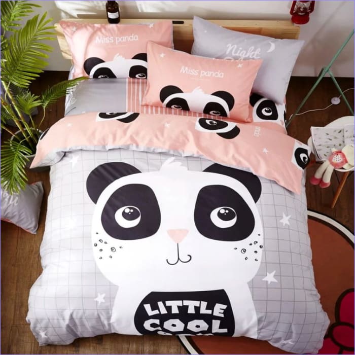 Gray and Pink Panda Little Cool Duvet Cover