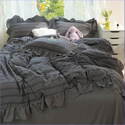 Dark Gray Striped Duvet Cover