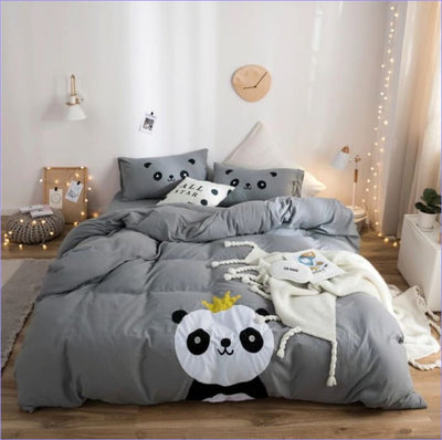 Panda Le King Gray Duvet Cover