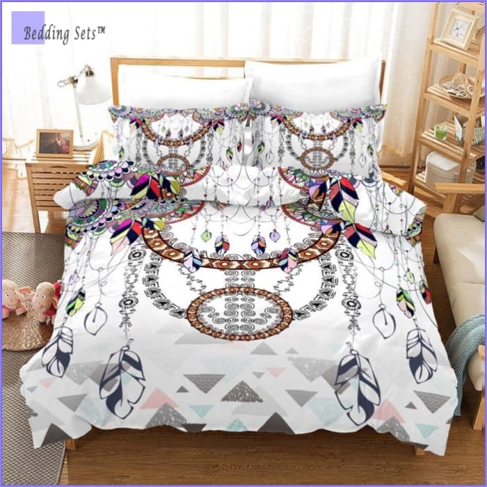 White Hippie Duvet Cover With Dream Catchers