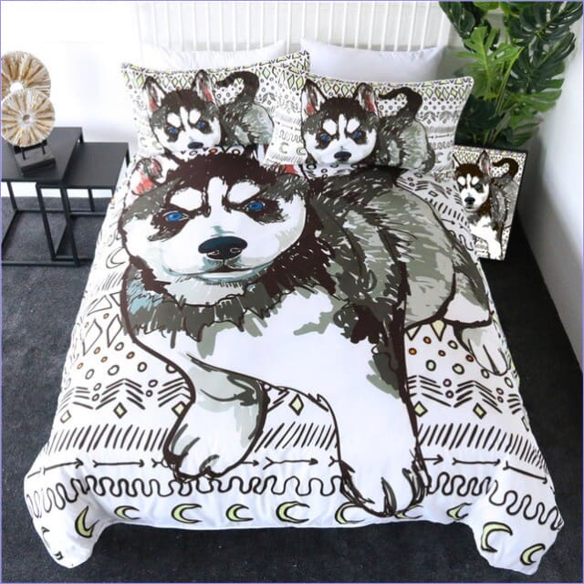 Black and White Husky Duvet Cover