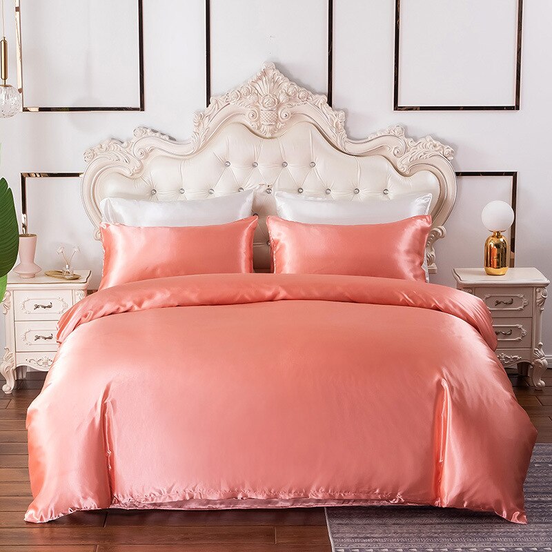 Imitation Silk Plain Duvet Cover Coral