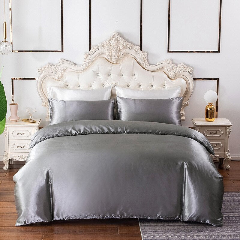 Gray Imitation Silk Duvet Cover