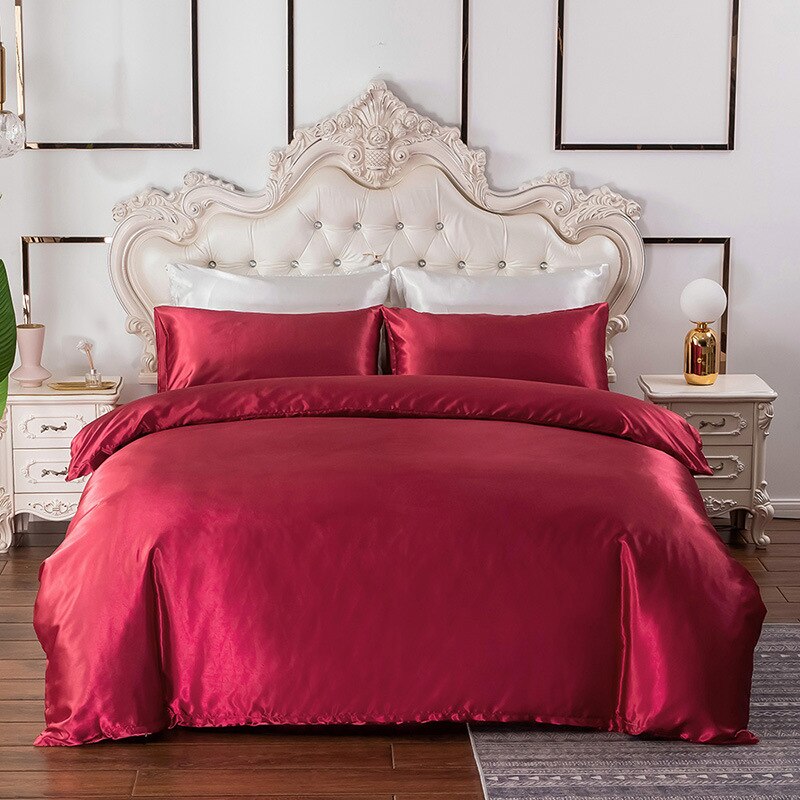 Imitation Silk Plain Duvet Cover red