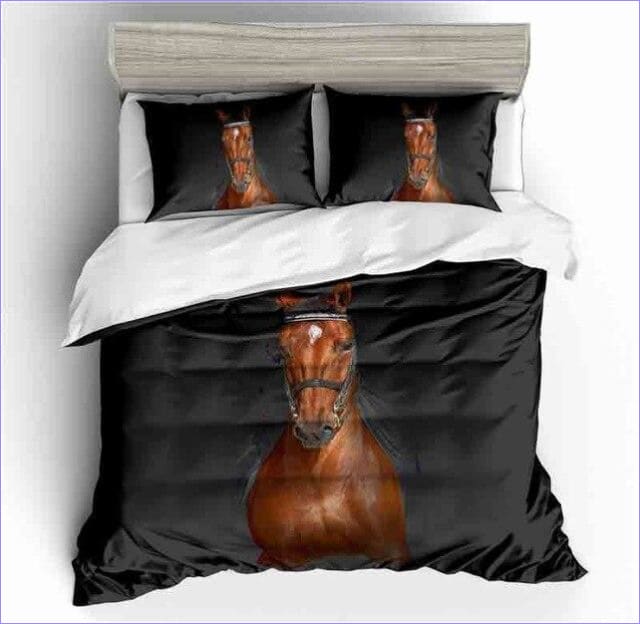 Horse Printed Duvet Cover Black Background