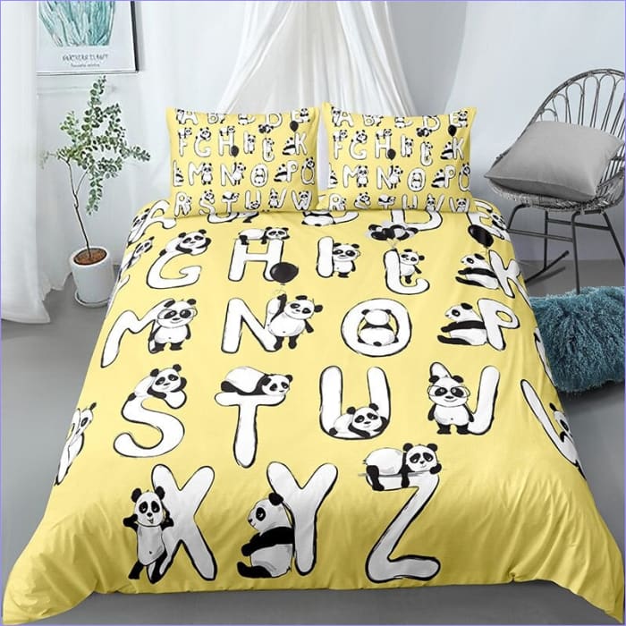 Yellow Panda Alphabet Duvet Cover