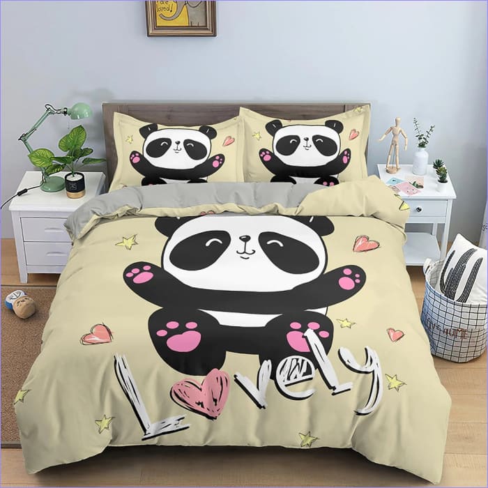 Lovely Panda Yellow Duvet Cover