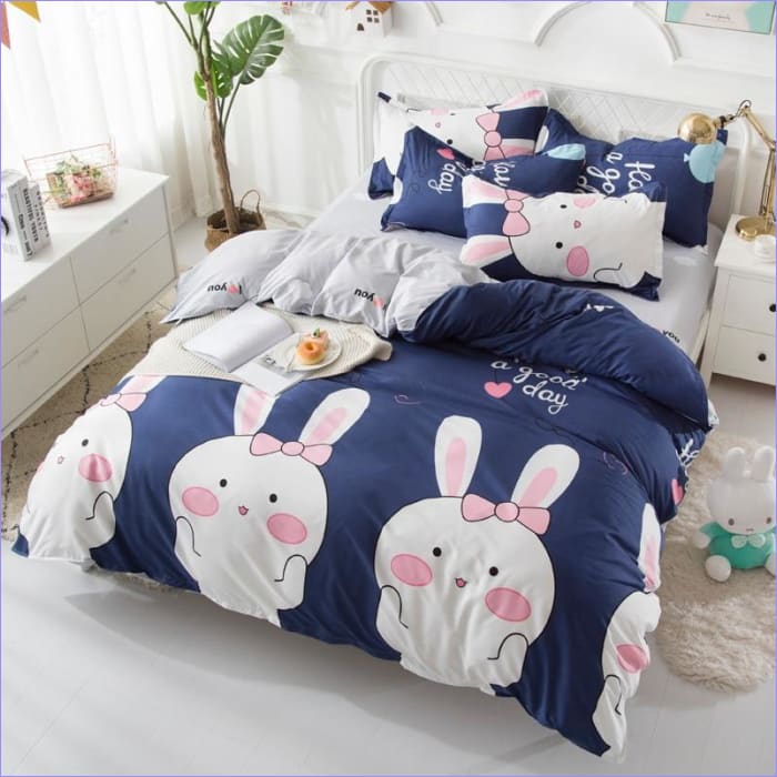 Blue Manga Rabbit Duvet Cover