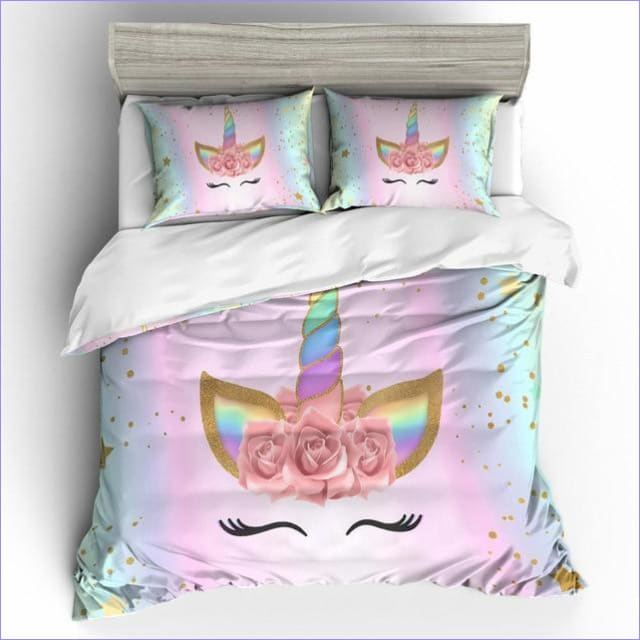 Duvet Cover Unicorn Girl Rainbow Horn