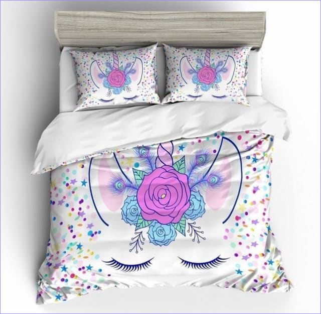 Duvet Cover Unicorn Girl flowered horn