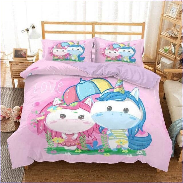 Girl and boy unicorn duvet cover pink