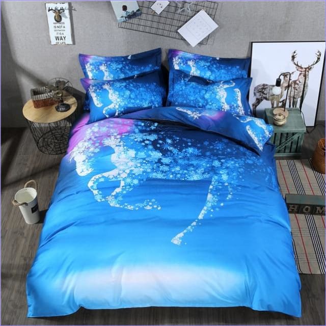 Blue Floral Unicorn Duvet Cover