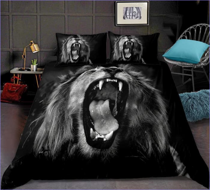 Black and White Roaring Lion Duvet Cover