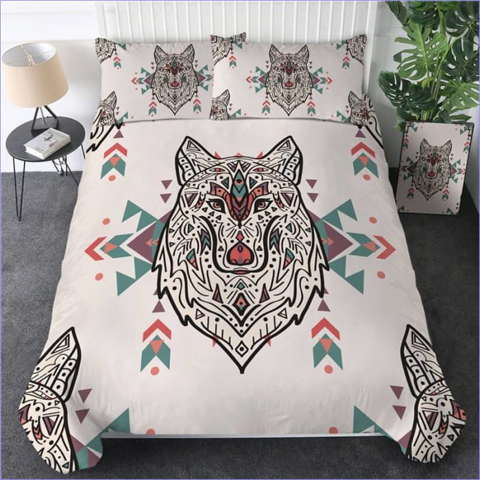 Boho Ancestral Wolf Duvet Cover