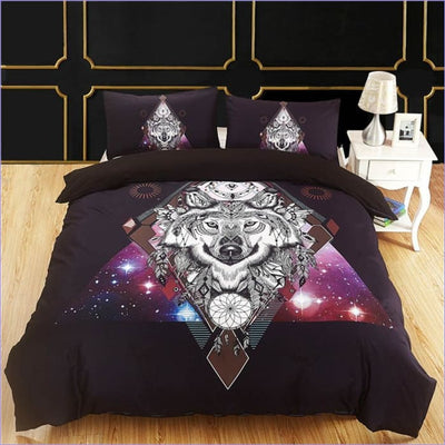 Purple Dreamcatcher Wolf Duvet Cover