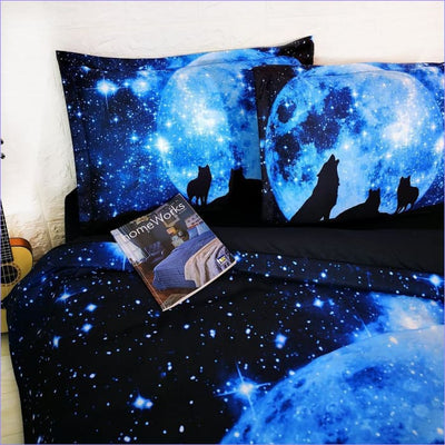 Wolf and Blue Moon Duvet Cover