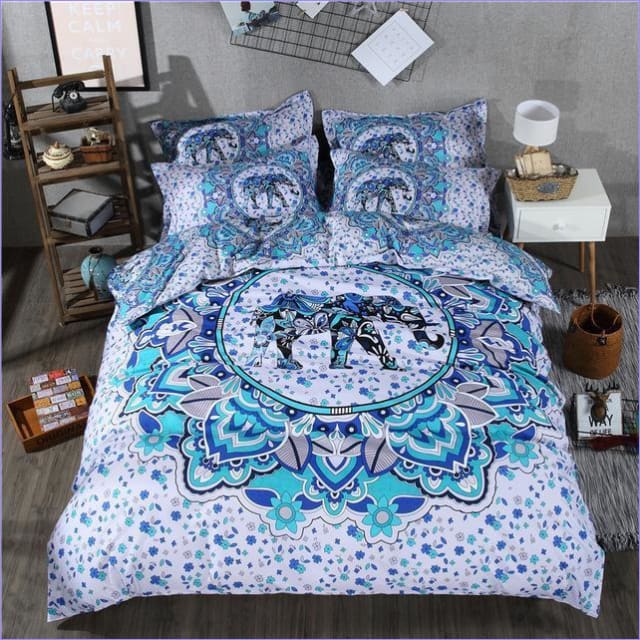 Blue Elephant Mandala Duvet Cover