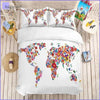 Mulitcolor Floral World Map Duvet Cover