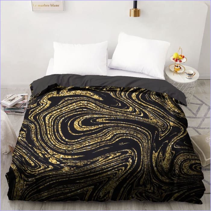 Black Marbled Duvet Cover Gold Swirl