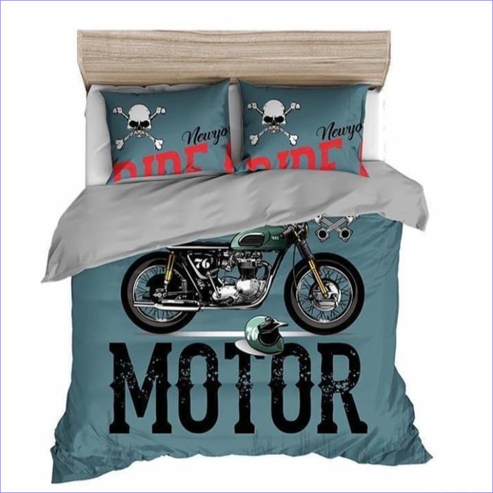 Blue Motorcycle Duvet Cover