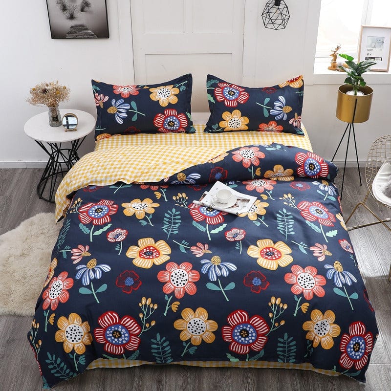 Black Duvet Cover With Big Flowers