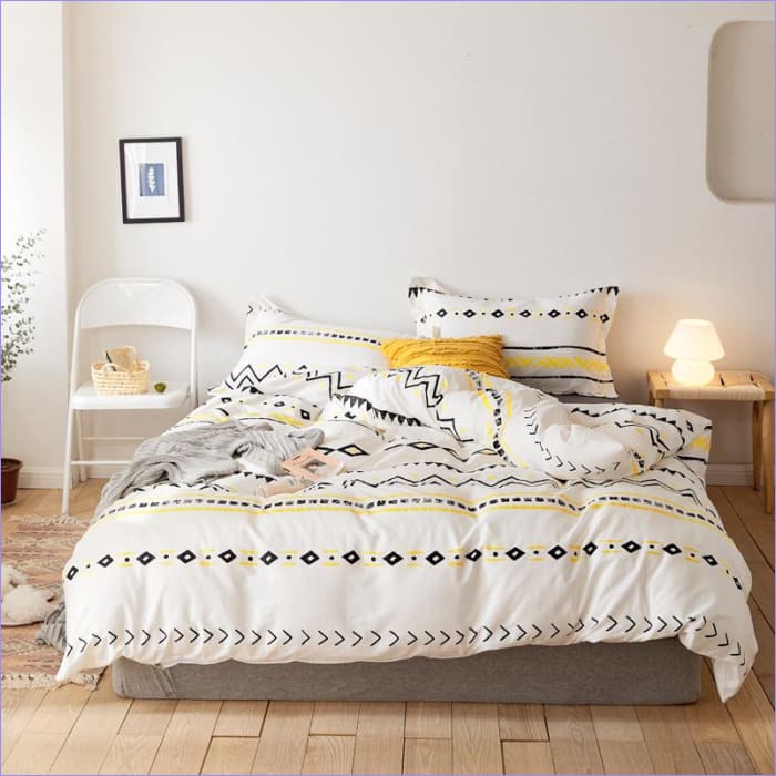 White Nordic Duvet Cover with Yellow Pattern