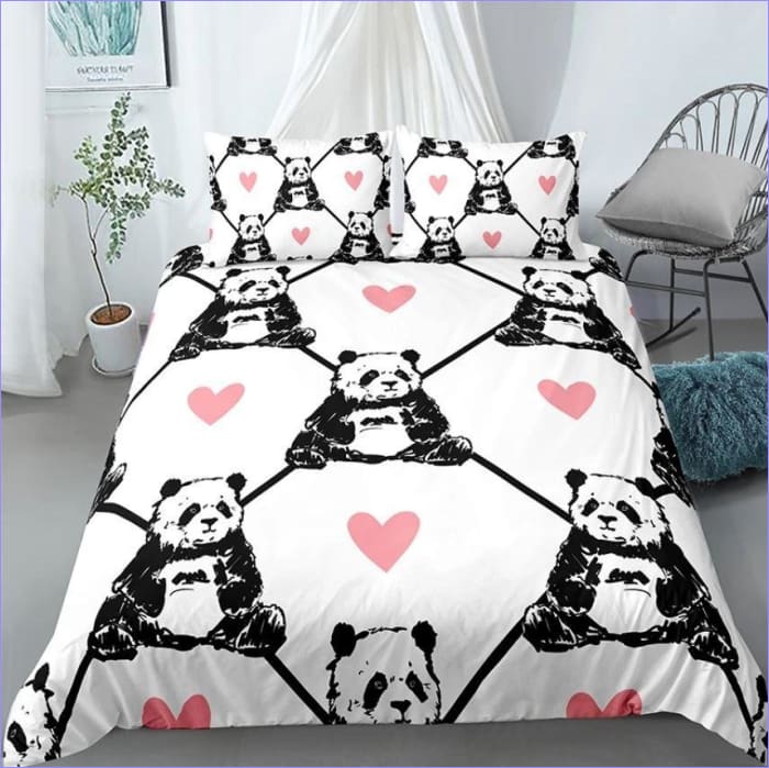 Panda With Hearts Duvet Cover