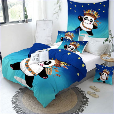 Panda In The Stars Duvet Cover