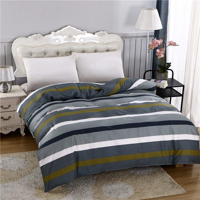 Gray and White Striped Duvet Cover