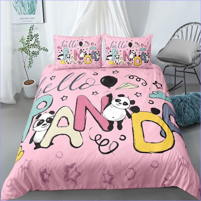 Hello Panda Pink Duvet Cover