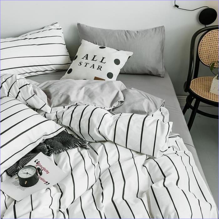 White Scandinavian Duvet Cover with Black Lines