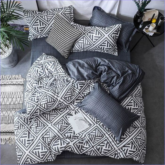 White Scandinavian Duvet Cover with Black Patterns