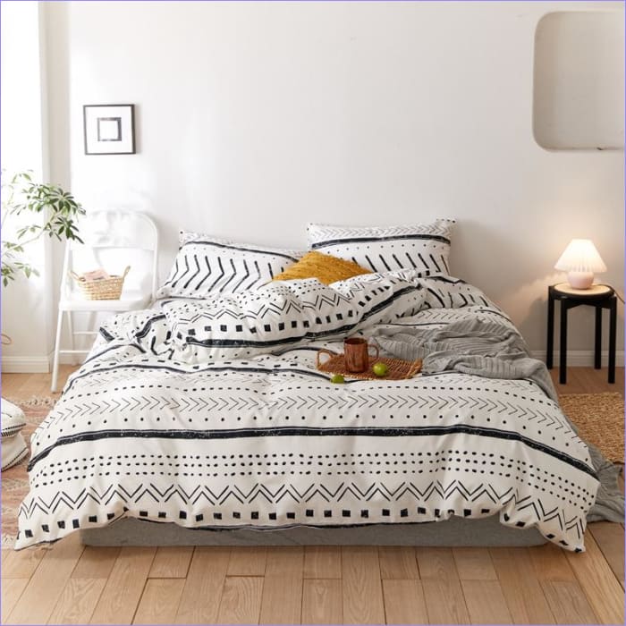 White Scandinavian Duvet Cover with Black Patterns