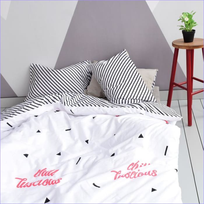 Scandinavian White Duvet Cover with Black Triangles Chill