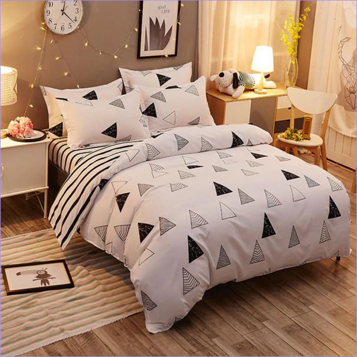 White Scandinavian Duvet Cover with Triangles