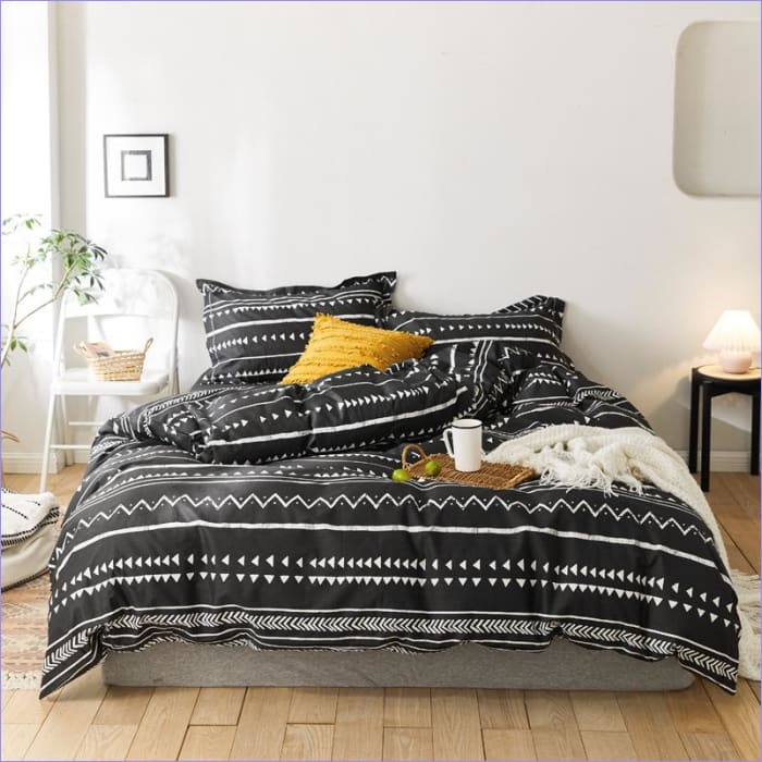 Black Scandinavian Duvet Cover with White Patterns