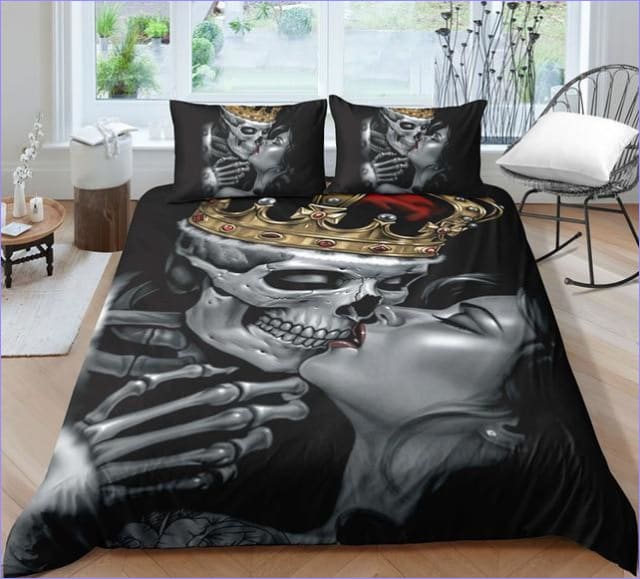 Skeleton And Human Woman Duvet Cover