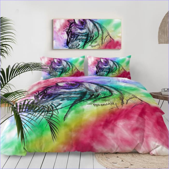 Rainbow Cat Face Duvet Cover